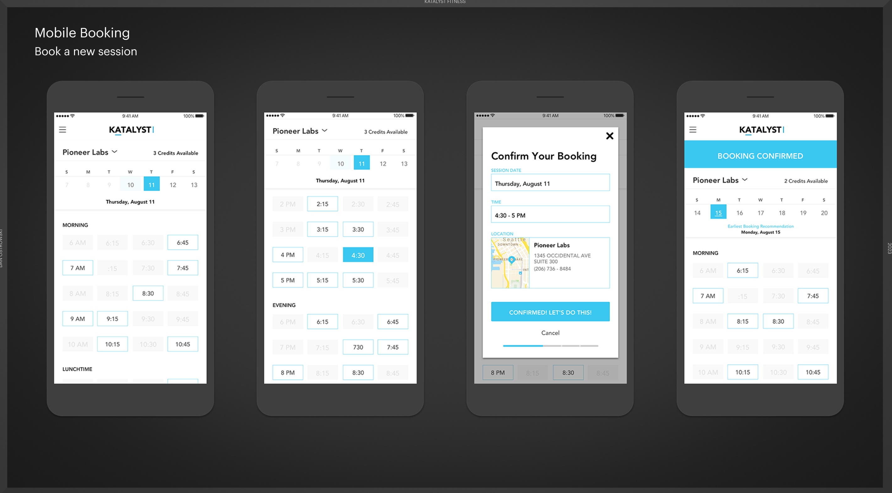 Katalyst booking — mobile session booking flow